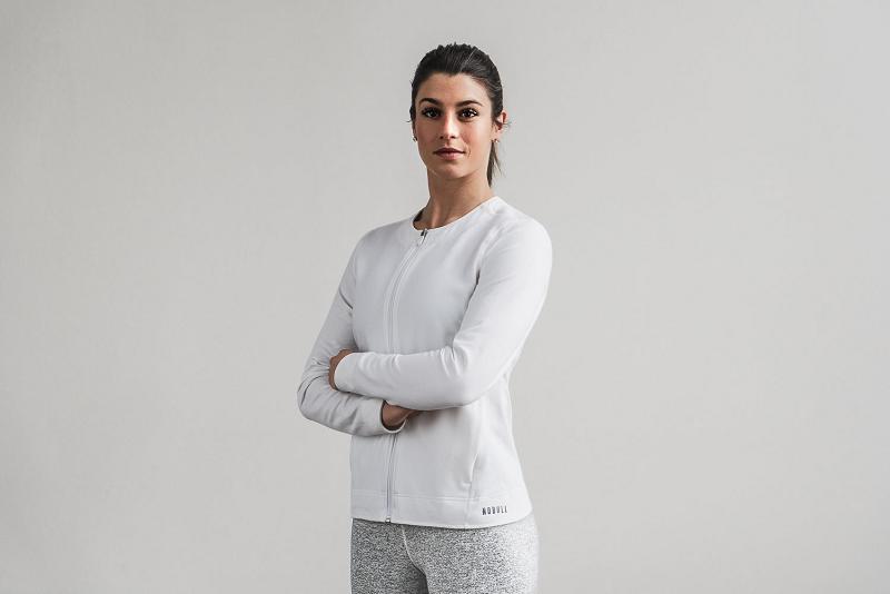 White Nobull WoTwill Zip-Up Women's Hoodie | CA Q2181M